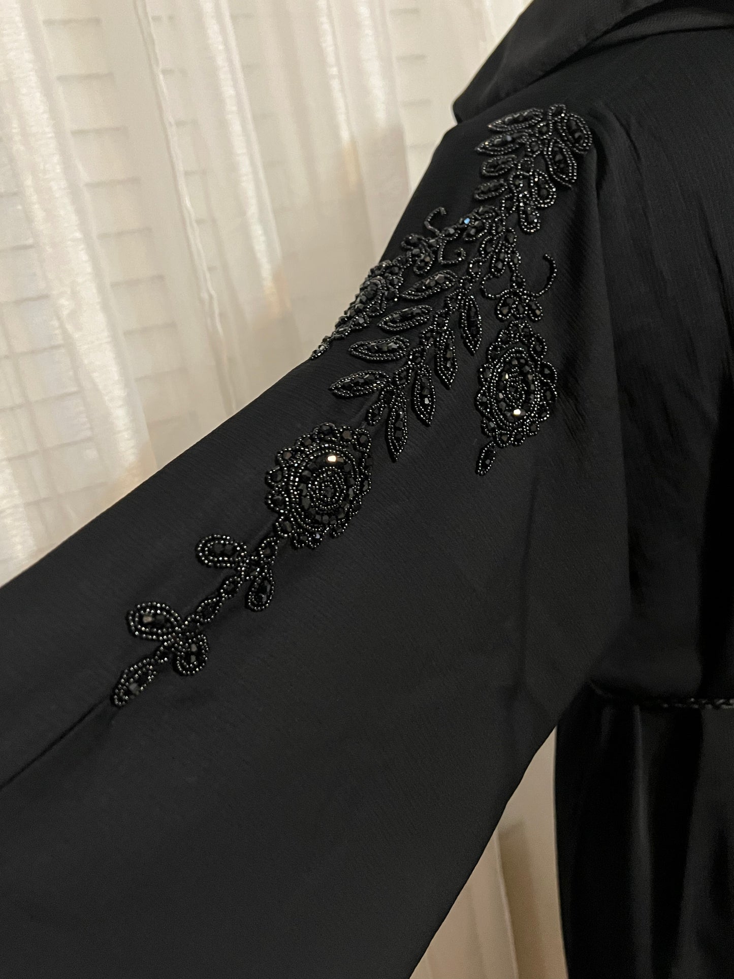 Elegant Black Abaya with Intricate Hand Embroidery size 52