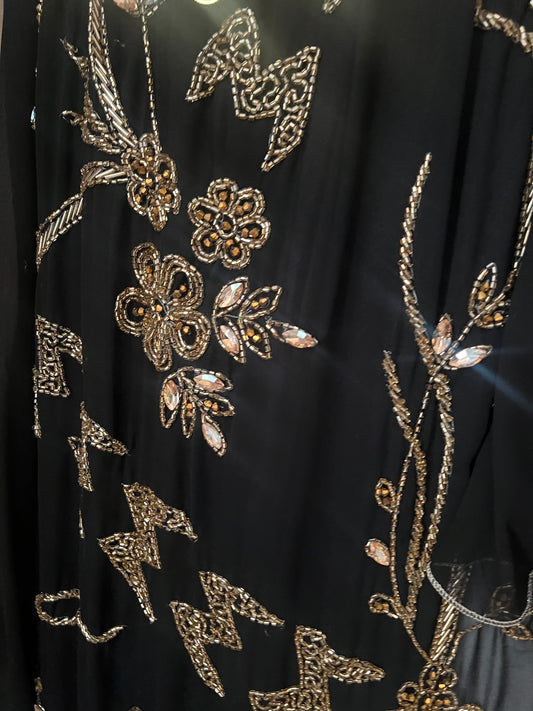 Elegant Traditional Kurdish Dress – Free Size – Black with Gold Embroidery