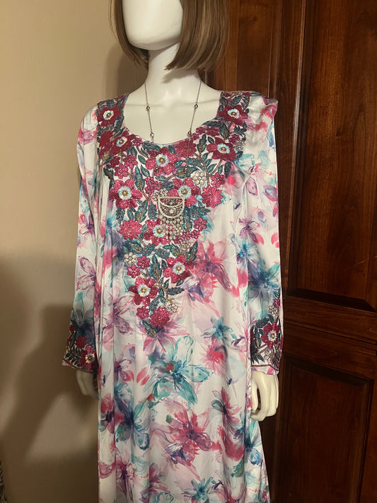 Luxury Embroidered Italian Silk Mukhawar – Size Large (Length 57 inches)