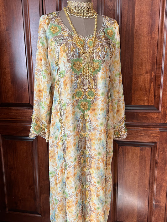 Emirati Silk & Chiffon Mukhawar – Hand-Embroidered with Original Crystals | Size Medium, 56 Inches Length