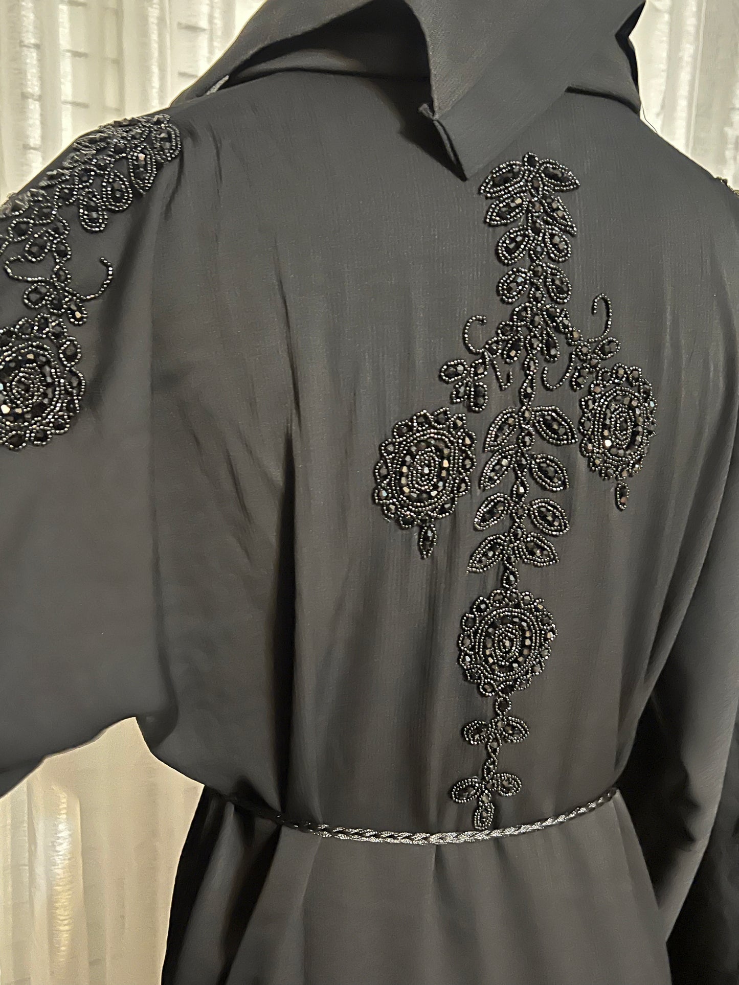 Elegant Black Abaya with Intricate Hand Embroidery size 52