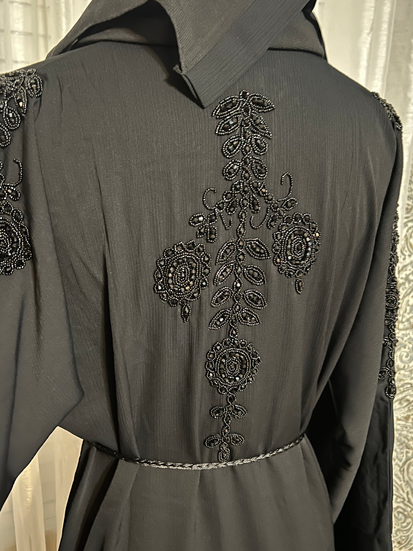 Elegant Black Abaya with Intricate Hand Embroidery size 52