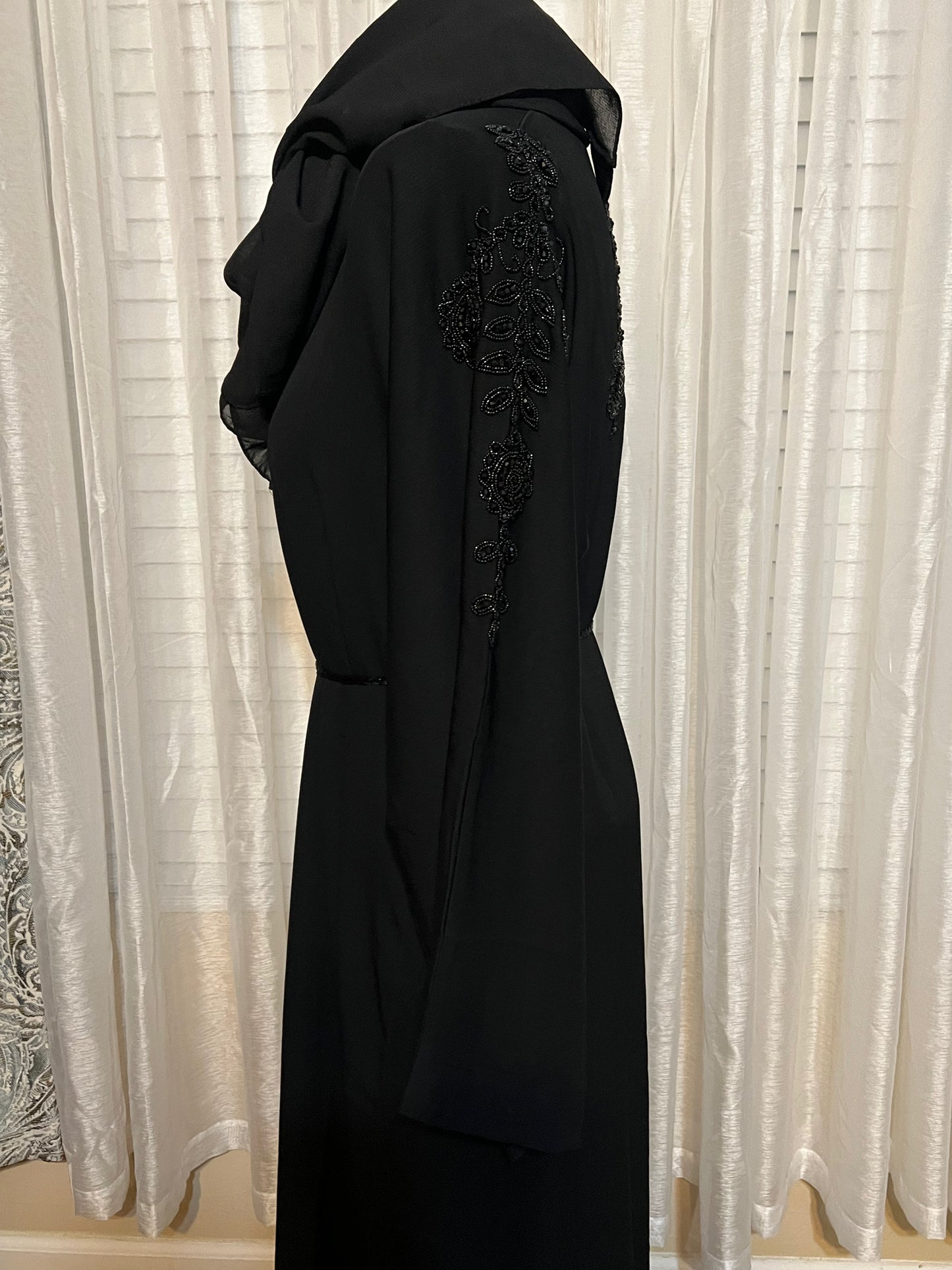 Elegant Black Abaya with Intricate Hand Embroidery size 52