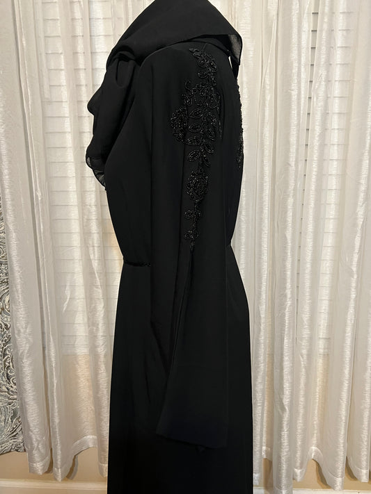 Elegant Black Abaya with Intricate Hand Embroidery size 52