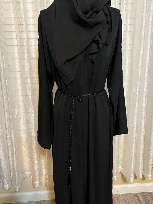 Elegant Black Abaya with Intricate Hand Embroidery size 52