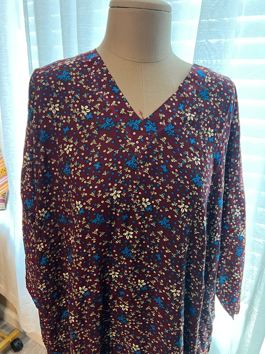 Floral Printed Home Dress – Relaxed Fit with V-Neckline
