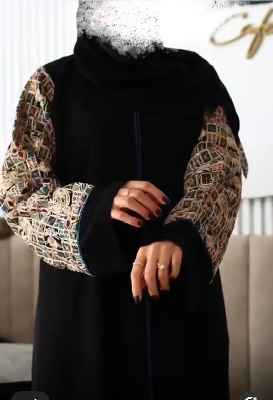 Elegant Abaya with Embroidered Sleeves – 57” Length