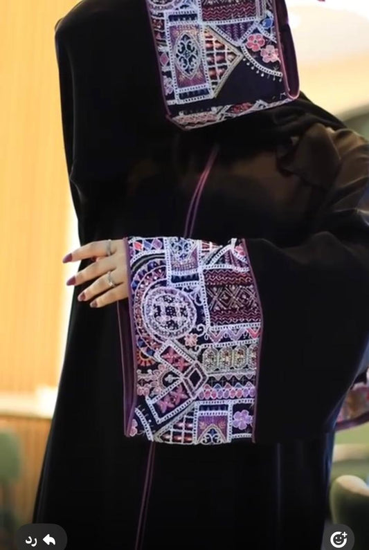 Hand-Embroidered Black Abaya – 57” Length